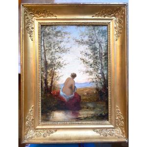 Beautiful Bather In A Natural Setting On The Back In Her Bath Towel With Bare Back H/t. Mar. 19