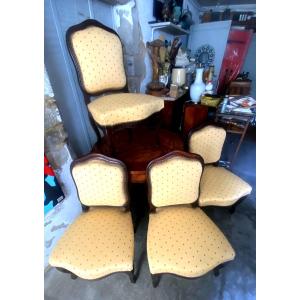 Beautiful Set Of Four Comfortable Louis XV Chairs And A Pretty 19th Century Yellow Woven Tapestry