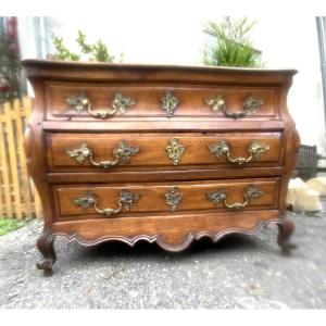  Beautiful Large Tomb Chest Of Drawers: Louis XV, Mid-18th Century In Blond Cherry Wood, 3 Drawers, From The Southwest