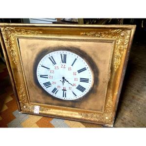 Rare Large Wall Clock In Woodwork With A Monumental Frame And Painted Dial, Charles X Period.