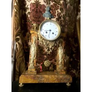 Beautiful Large Portico Clock, Siena Marble With The Effigy Of Ronsard, 19th Century, Working