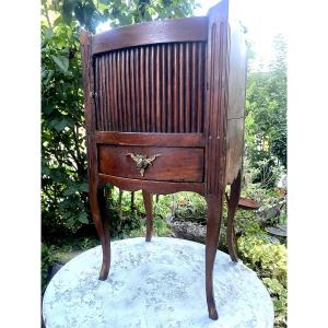 Furniture With Curved Front, One Drawer And A Curtain, Scalloped Top Edged With Arched Legs, 18th Century