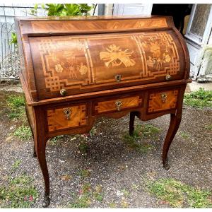 Charming Inlaid Cylinder Desk, Ornamented, 18th Century, Louis XV Louis XVI Transition Style
