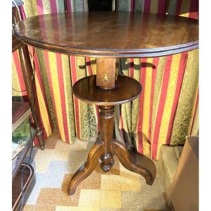 Very Beautiful Walnut Pedestal Table With Edged Top And A Round 3-legged Serving Table.