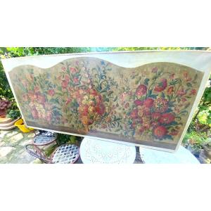 Rare Very Large Canvas From The Manufacture d'Aubusson, Colorful Floral Model For A Headboard