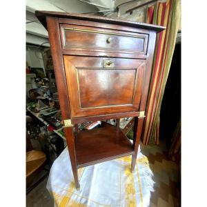 Louis XVI Bedside Table, Cuban Red Mahogany With Bronze Threads, One Drawer, Drop-down Door And Entrance Shelf.