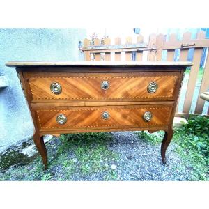 Large Chest Of Drawers With Two Drawers, All In Transition-thick Marquetry, Ochre Marble Top