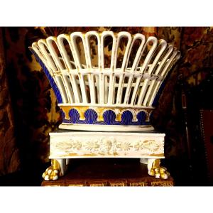 Remarkable Fruit Bowl, Paris Porcelain, Openwork Basket On A Base With Claw Feet, 19th Century