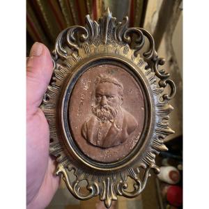 Presented In Its Rich Baroque Bronze Frame With High Terracotta Relief By Victor Hugo, 1865