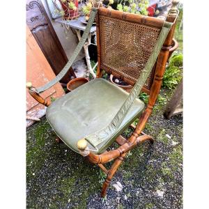 Rare And Beautiful Officer's Armchair In Caned Beechwood And "bamboo" Bronze, Made By Jansen, Circa 1970s