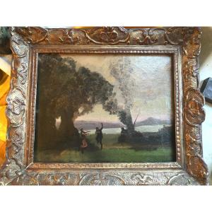 Camille Corot School, 19th Century, Supervised: Dance In Private Under The Shade Of The Lake, Early Evening