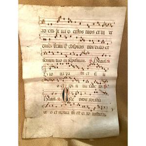 Large Double Page From An Antiphonary, 17th Century, Painted On Vellum. Initial Letter, Text And Music In Two Colours. 