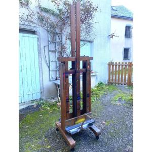 Giant 19th-century Double-sided Oak Painter's Easel With Crank Handle By "paul Delvaux", Belgian Painter