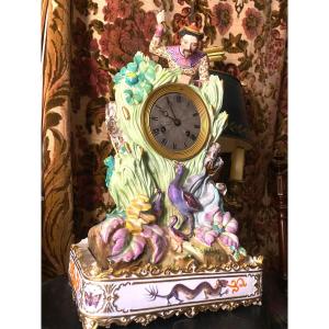 Beautiful Charles X Decorated Porcelain Clock "the Chi Nois Hunter" Attributed To Jacob Petit. 