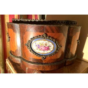 Important Table Planters, All Sides Inlaid With Marquetry And A Sèvres Plaque By "tahan," Period N. III