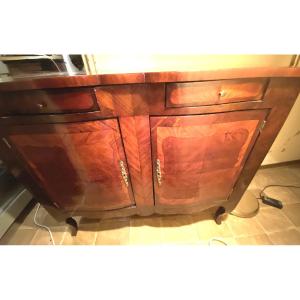 Elegant Louis XV Style Cabinet With Two Doors And Two Drawers In Marquetry With A Serpentine Front, 18th Century