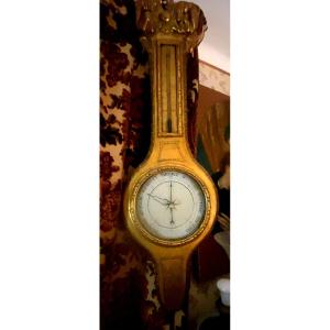 Large Giltwood Barometer From The Late 18th Century Signed Caduries, Rue De Bervi Faubg.