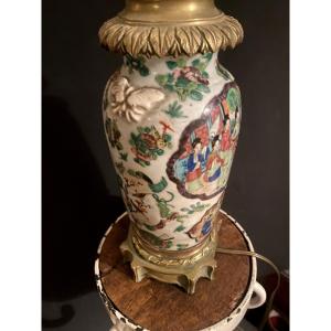 "canton" Porcelain Lamp, China, 18th Century, Composed Of A Vase With A Chiseled Bronze Mount
