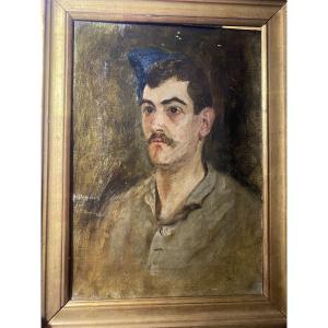 Portrait Of A Young Soldier In A Cap By M. Cuillière In Toulouse, Student Of Delacroix, Circa 1905