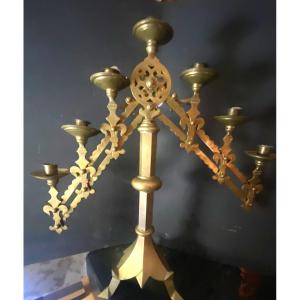 Rare And Unusual Solid Bronze Chandelier: Late 19th Century Orthodox Style With Adjustable Mechanical Arms