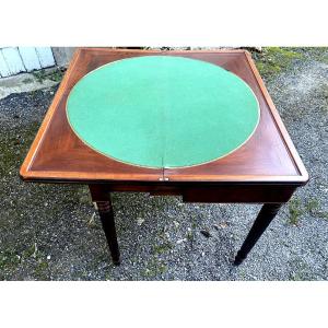 Louis Philippe Folding Mahogany Games Table With Fluted Legs, Sliding Felt Top