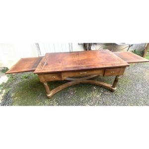 Very Large First Empire Flat Desk,  Mahogany, Shell Columns, Crossed Stretchers, 19