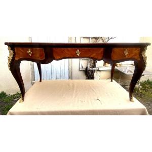 Large Louis XV Minister's Desk Signed Boudin, In Rosewood And Palisander Marquetry, 18th Century