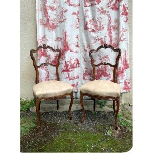 Pair Of Richly Carved Walnut Chairs In The Rococo Style, Late 19th Century, Upholstered In Lizard Skin