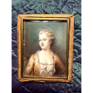  Rare Miniature "lady In Morning Attire, Beautiful At Sunrise," Of Fine Rectangular Format, 18th Century
