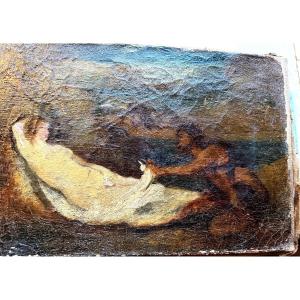 Preparatory Sketch, Baroque, 18th Century, Satyr Discovering A Reclining Nymph In Nature, H/t