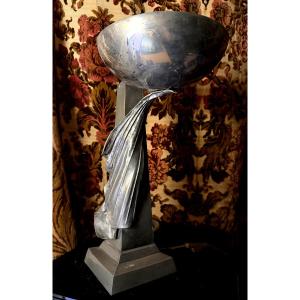  Very Elegant Ambient Beam Lamp In Pewter, Obelisk And Draped Bowl From The "70s" 