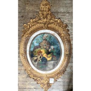 Large Baroque Cartouche In The Style Of A 19th-century Stencil Gouache "still Life" Frame.