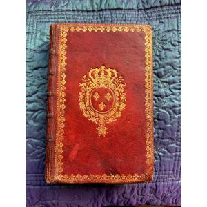 Beautiful Octavo Volume, Red Morocco Binding With "great Royal Arms," Comprising Several Illustrated Works From The 18th Century.