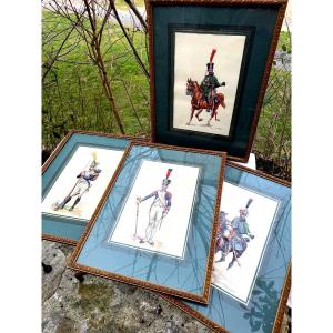A Series Of Four Framed Gouache Paintings Of Soldiers From The First Empire, Late 19th Century, By P. Bénigni