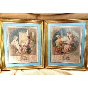 Pair Of Aquatints Dedicated To Madame De Pompadour, Queen's Palace, "music And Painting"