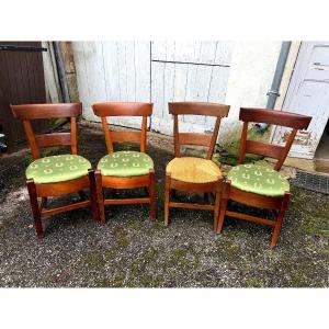 Set Of Four Directoire Cherrywood Chairs, Curule Backrest, 2+2 Models, One With A Straw Seat 