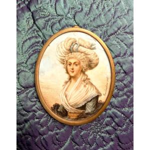 "the Countess Of Worcesler Wearing A Turkish-style Hairstyle", Large Oval Miniature, Signed Rawlanson 1786