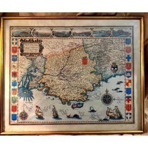 Large Framed Color Map Of Provence "parisis Anno 1593" By Petro Ioanne Bomparis, Rep. 60