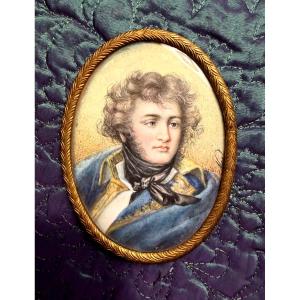  19th Century Framed Miniature Portrait On Ivory Of The Young Marshal "jb Klébert" 1753-1800,