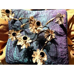  Beautiful 19th-century English Wall Sconces With A Foliage Motif, Single And Double, In Repoussé Silver.