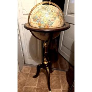This Beautiful Library Globe, Mounted On A Red Mahogany And Bronze Base, Comes From America.