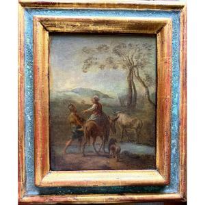  Fine Oil On Canvas, Late 17th Century, "the Farmer's Wife Leading Her Flock," Well Framed