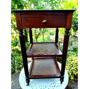 19th Century English Ornamental Furniture Two Caned Tops Carrara Marble Edged One Drawer