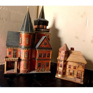 Charming Little Manor Houses From Central Europre In Brightly Colored 19th-century Straw Marquetry