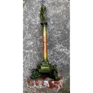 Bronze City Column With Nymphs And Four Lions On Marble Base Curiosity Item