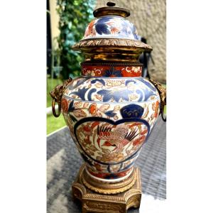 Ginger Pot Mounted In Gilt Bronze Napoleon III, Forming A Lamp Base, Richly Decorated.