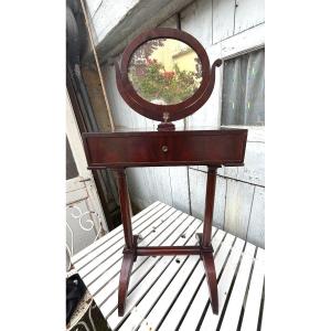 Charming 1st Empire Period Flamed Mahogany Veneered Travel Powder Case With Drawer In The Belt.