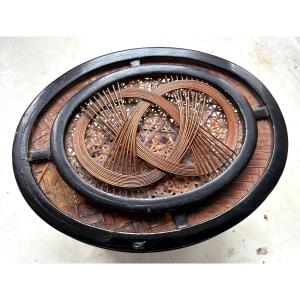 Asian Cricket Cage Lacquered Wood Covered With Fine Canework, Bars And Woven Bottom 19th Century
