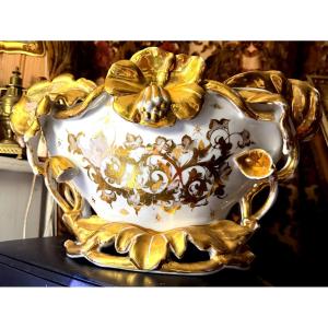 An Important White Porcelain Wedding Vase, Gilded With Bright Gold, Louis Philippe Period.