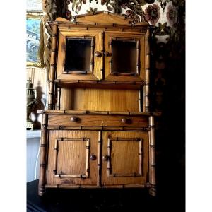 Buffet Deux Corps De Poupée ,pine And Blond Walnut Top Glazed, Bottom 1 Drawer Double Bamboo Doors